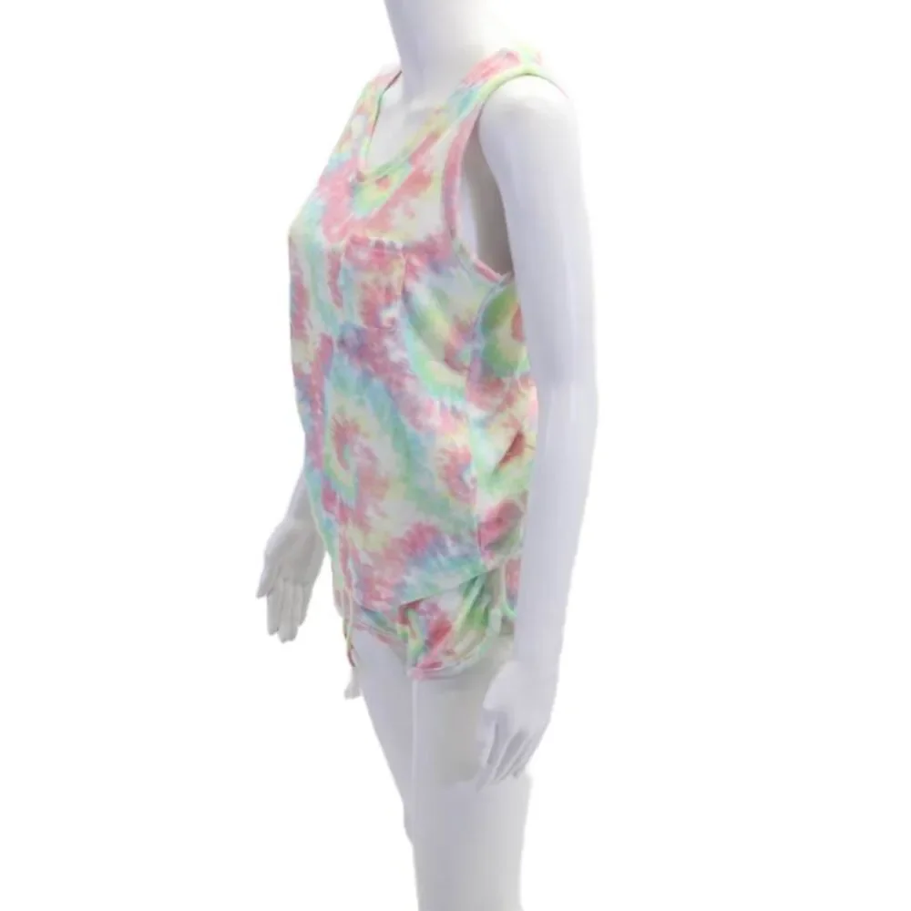 Emerson Road Womens Tie Dyed Terry Pajama Tank Top Shorts Set Multicolored XS